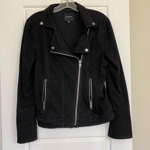 Black denim moto jacket